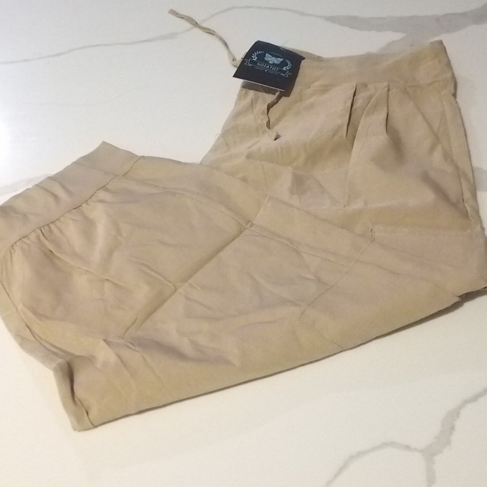 Capri Cargo Joggers Cropped Golf/Leisure Athletic Pants Khaki Sz L - Picture 10 of 12